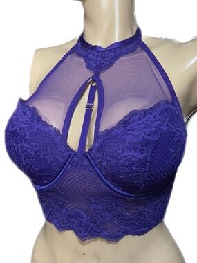 Victorias Secret Very Sexy Lace / Mesh High Neck Demi Padded bra purple MDD